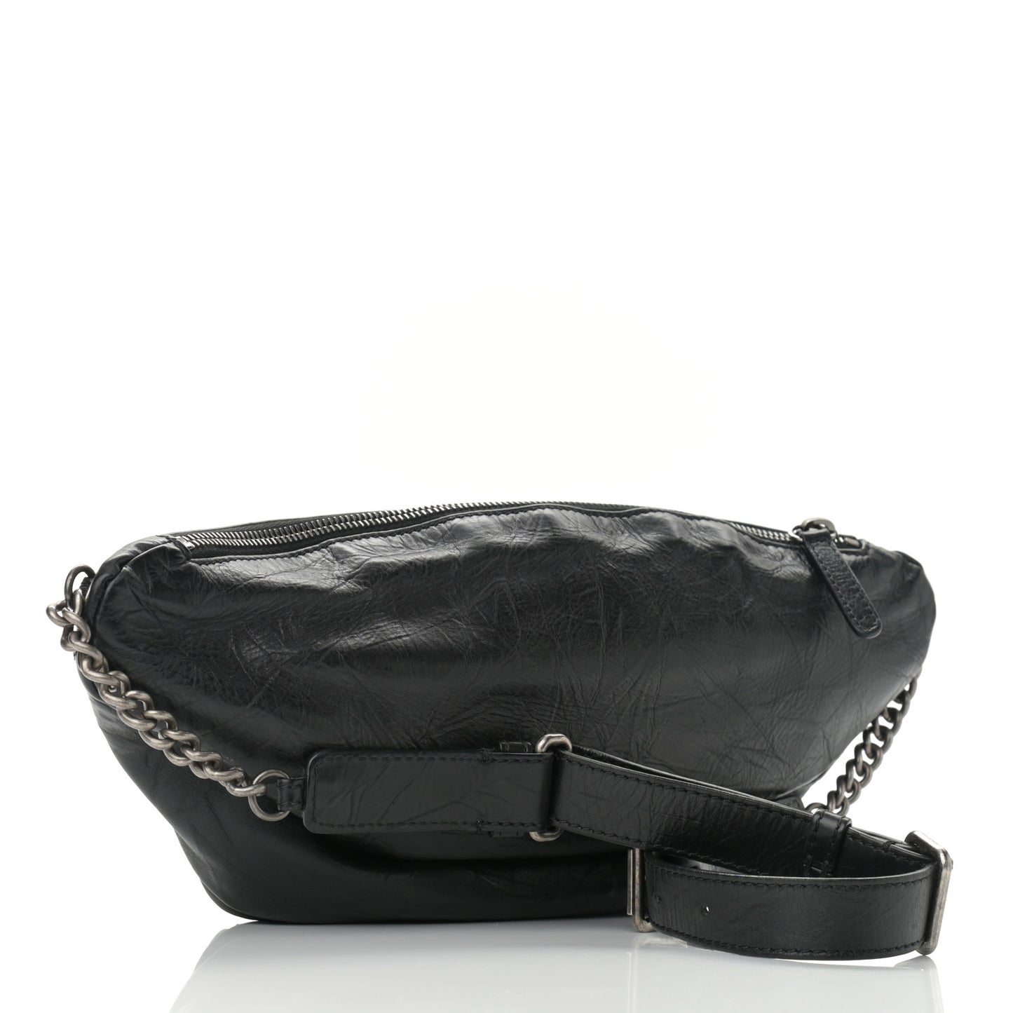 Crumpled Calfskin Quilted Casual Rock Waist Bag Fanny Pack Black