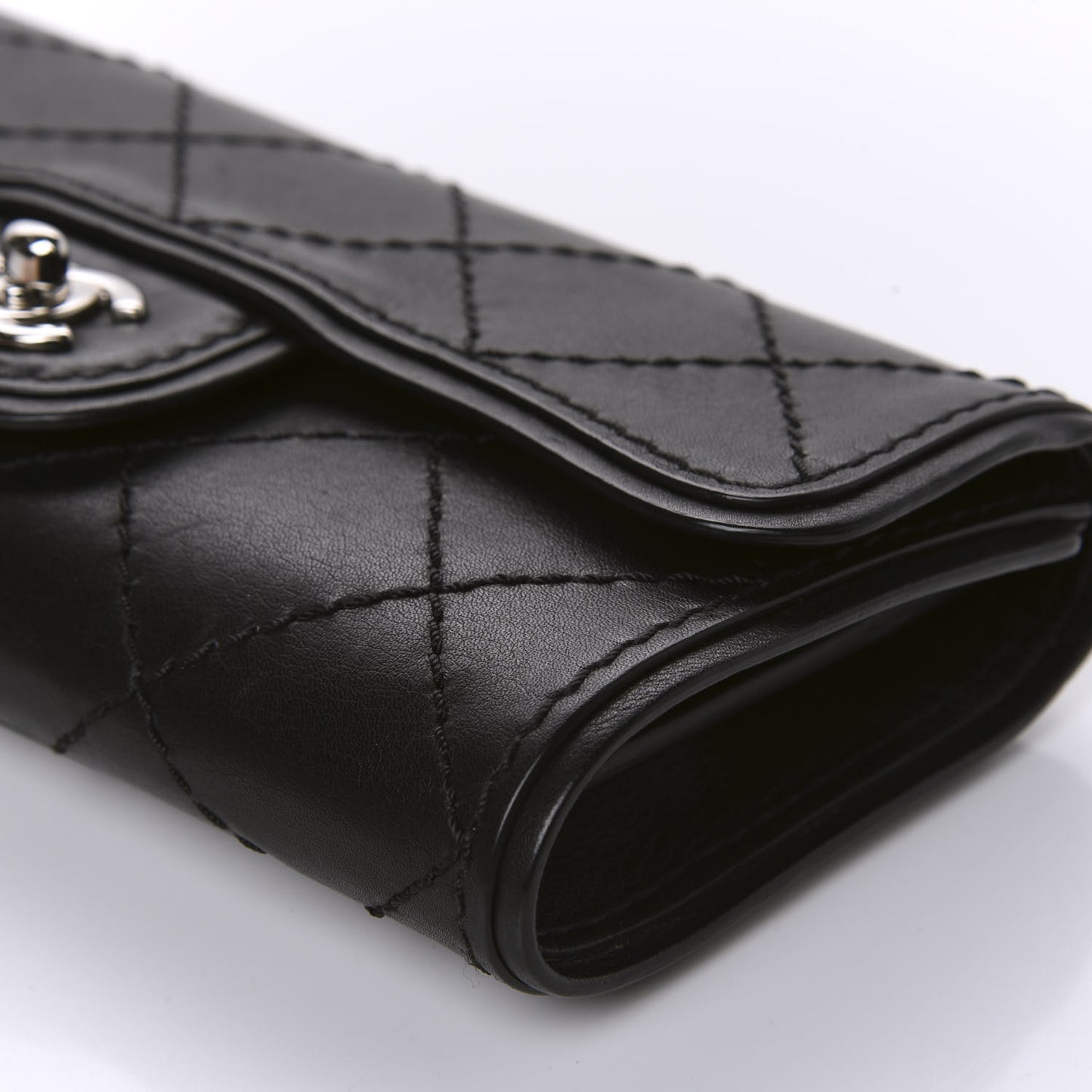Calfskin Stitched Clutch Flap Black