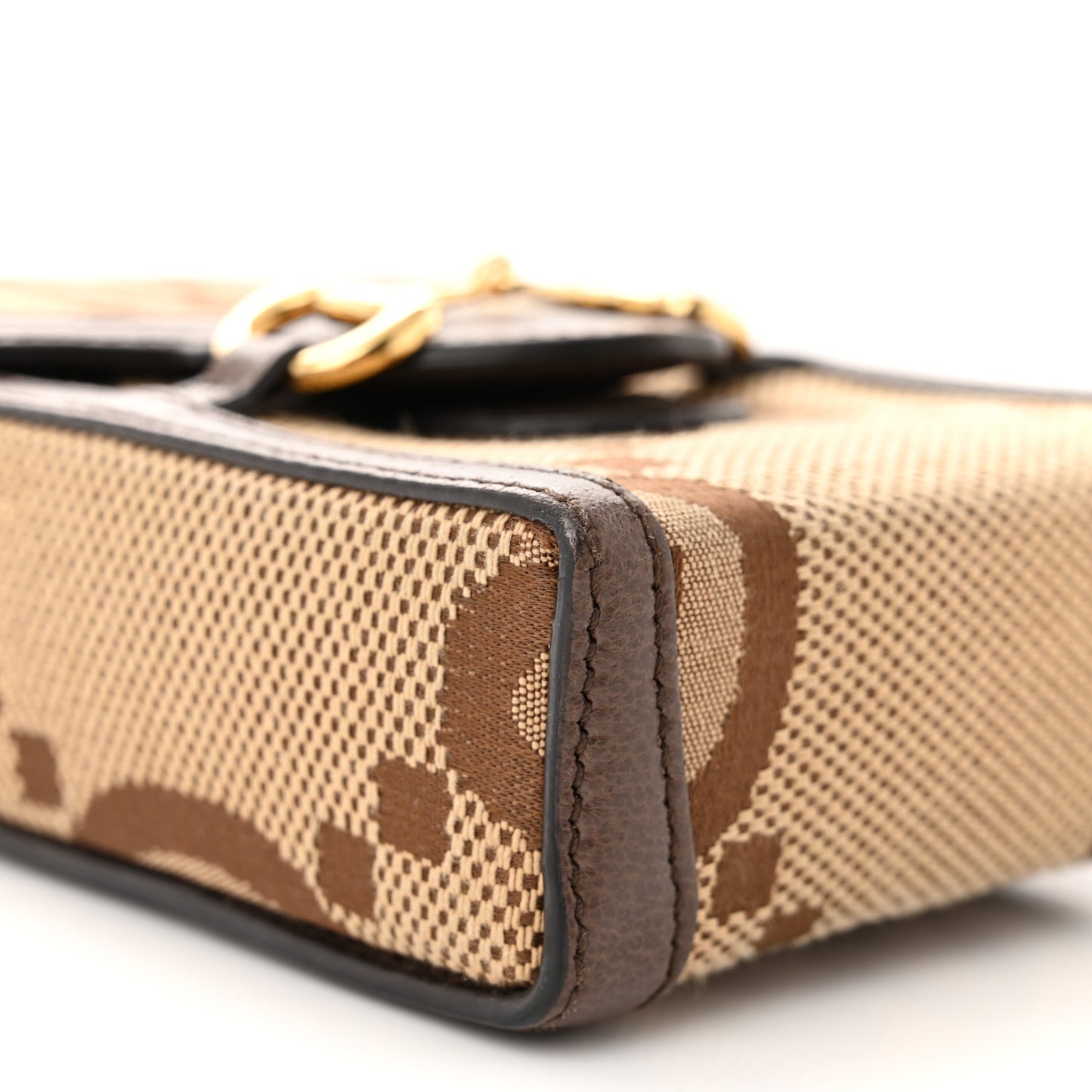 Monogram Jumbo GG Textured Dollar Calfskin Mini Horsebit 1955 Crossbody Bag Camel Ebony New Acero
