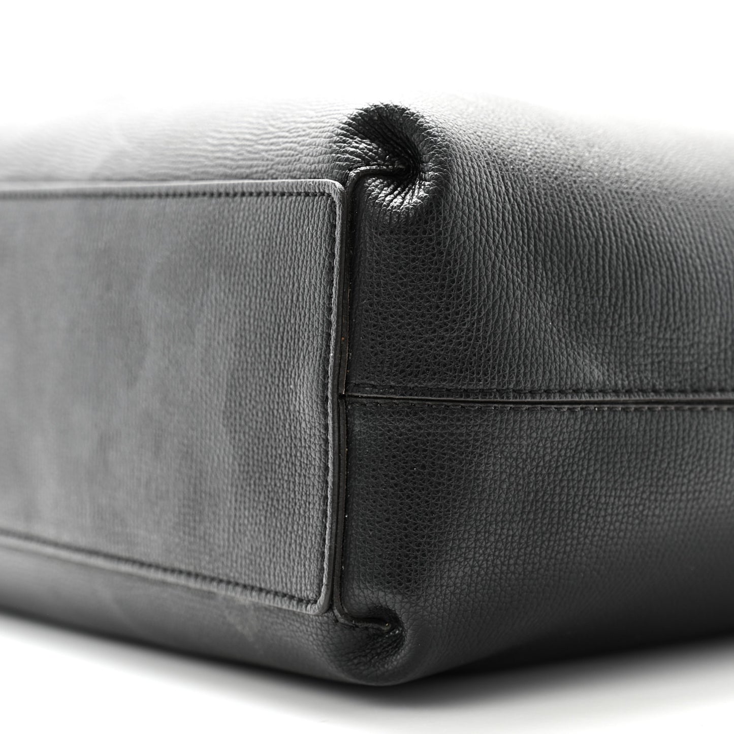 Grainy Calfskin Haymarket Check Medium Reversible Tote Black