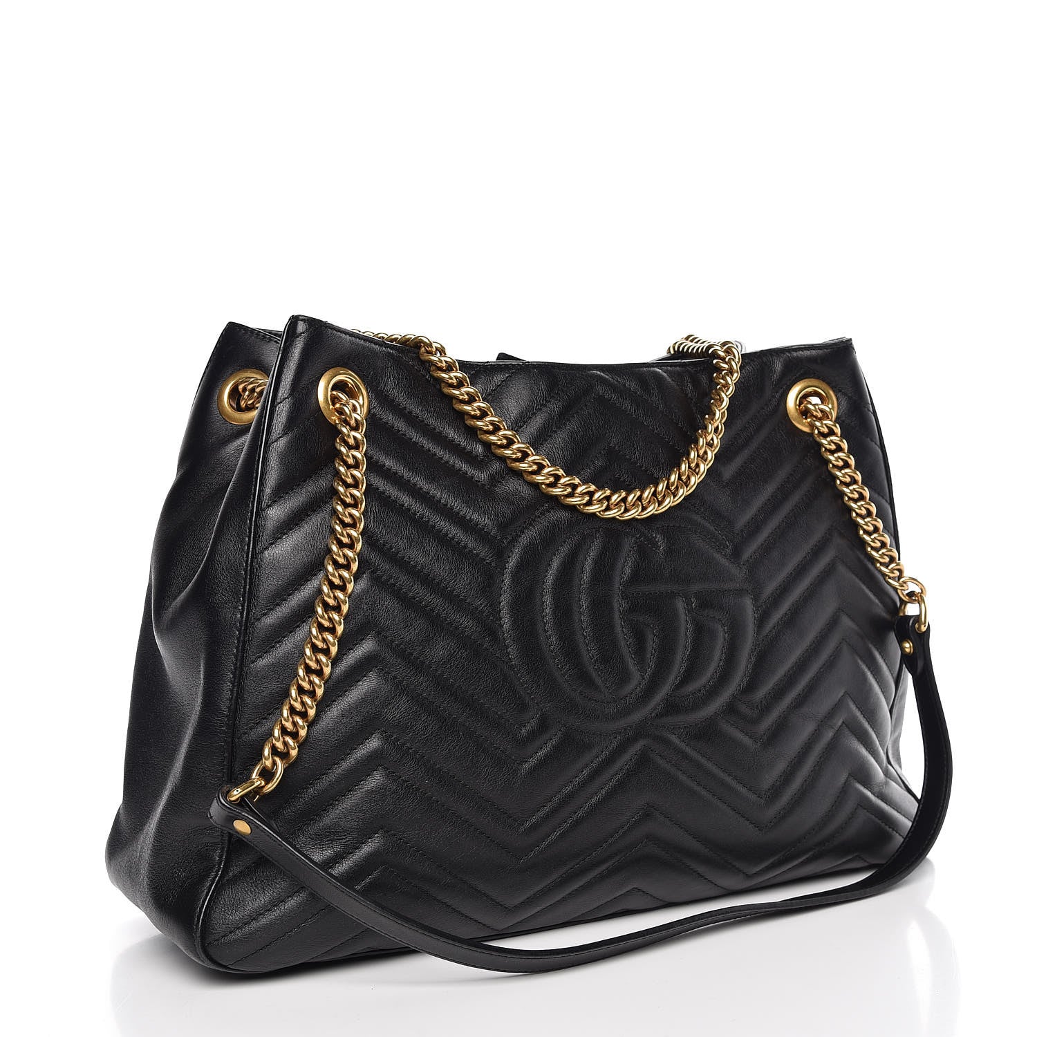Gucci Calfskin Matelasse Medium GG Marmont Shoulder Tote Bag Black 3 of 17