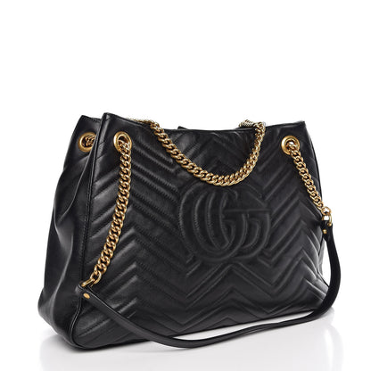 Gucci Calfskin Matelasse Medium GG Marmont Shoulder Tote Bag Black 3 of 17