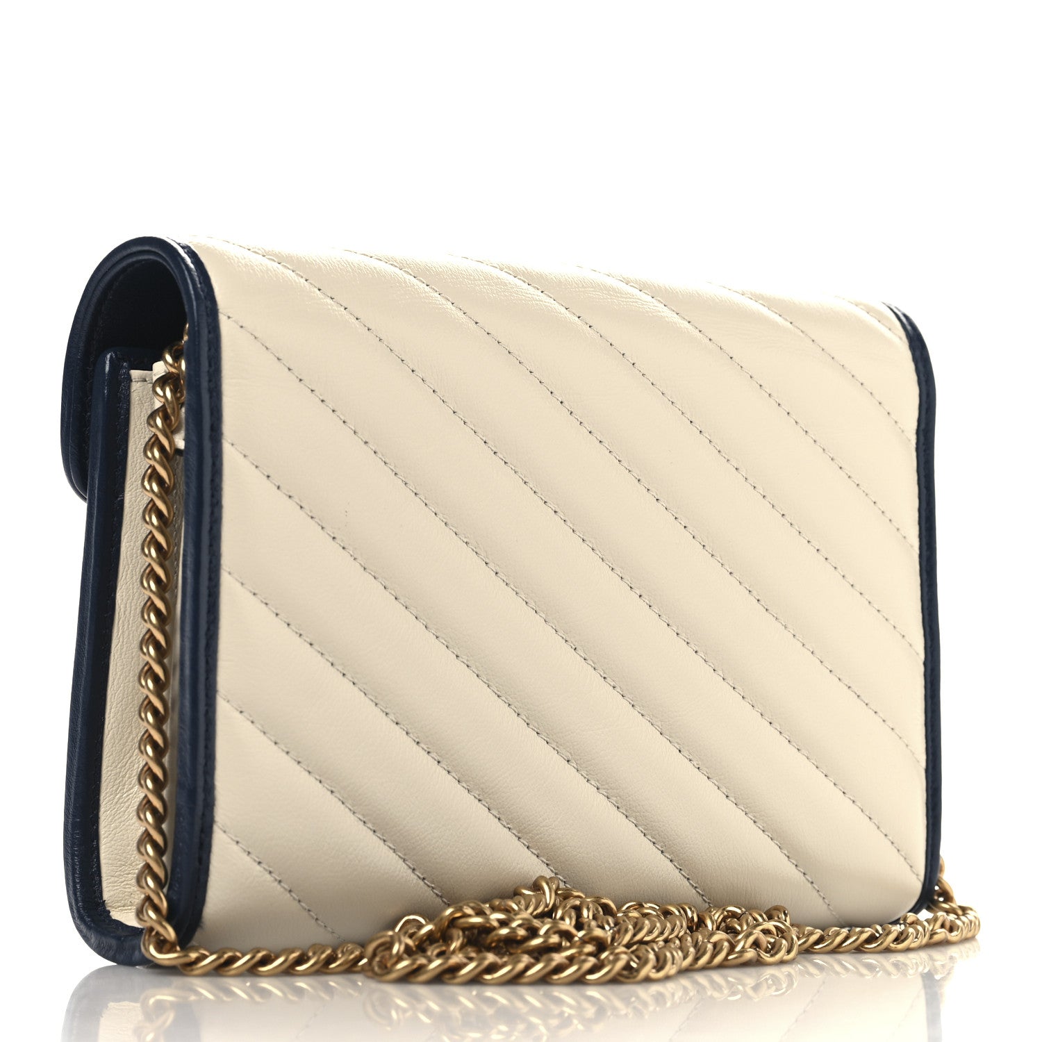 Gucci Vintage Effect Calfskin Matelasse Diagonal Torchon GG Marmont Chain Wallet Mystic White Blue Agata 3 of 13