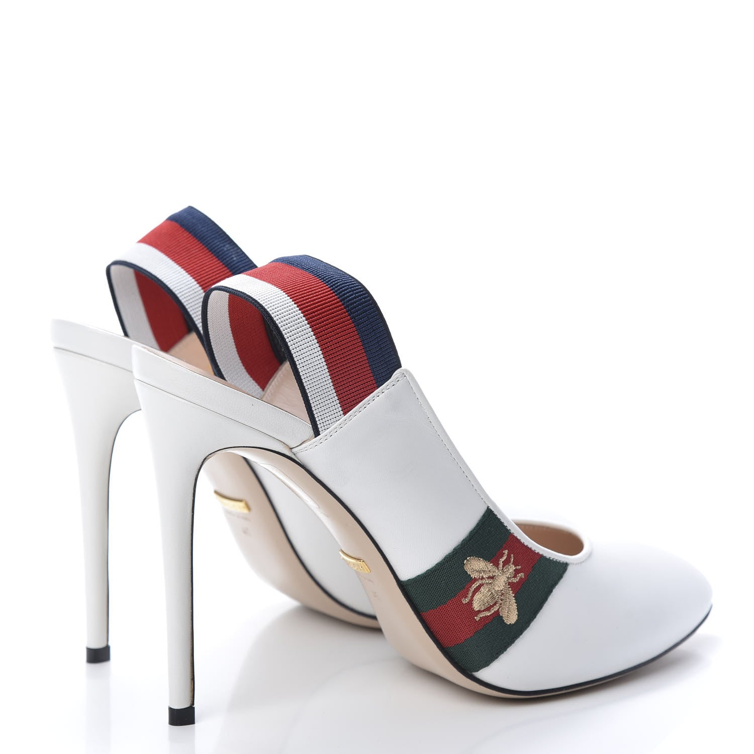 Gucci Malaga Kid Web Sylvie High Heel Slingback Pumps 41 White 4 of 8