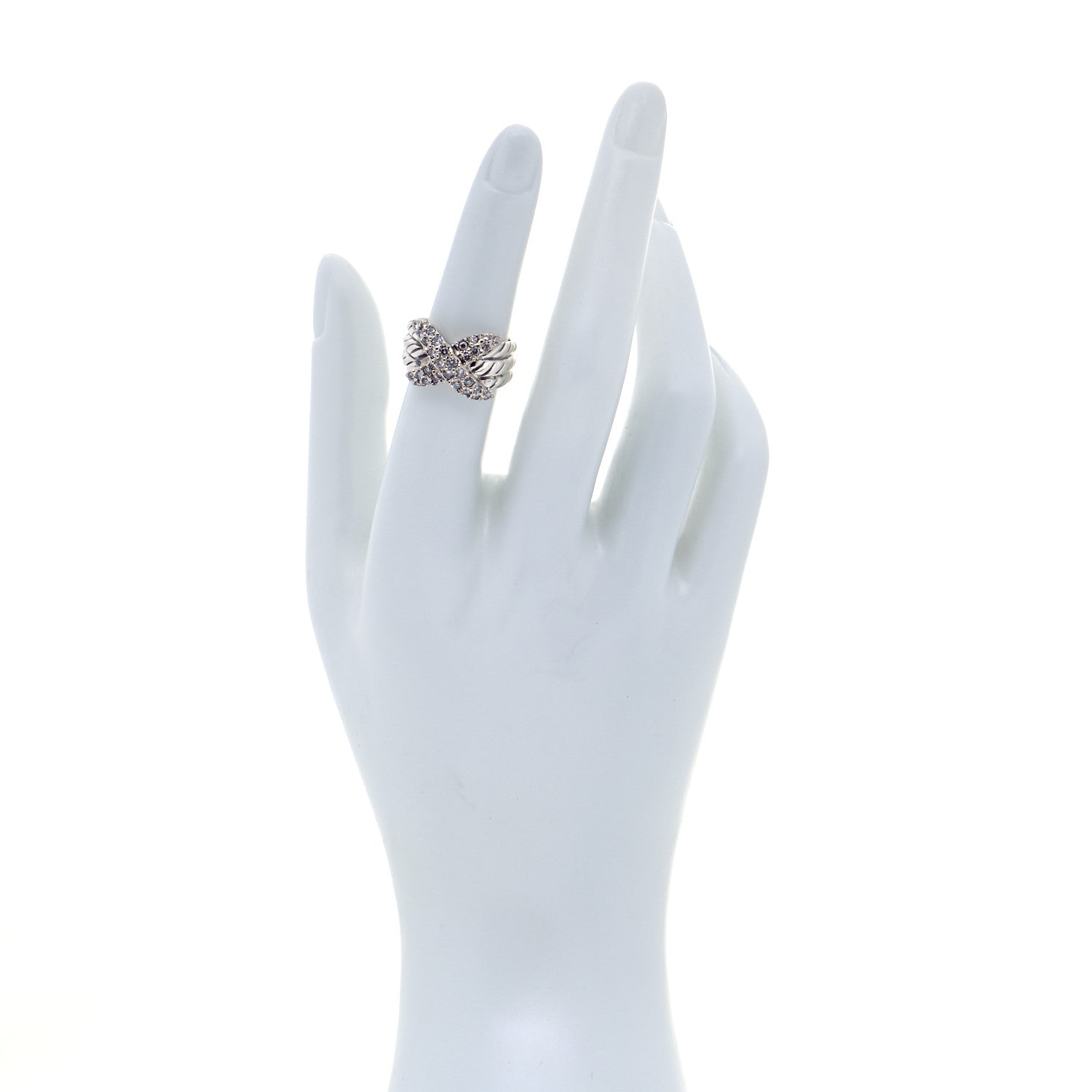 David Yurman Sterling Silver Diamond 12mm X Crossover Ring 52 6 2 of 7
