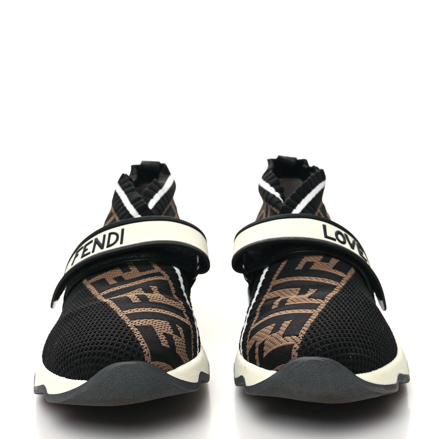 Fendi Stretch Yarn FF Stiff Band Rockoko Sneakers 39.5 Black White Tobacco 2 of 10