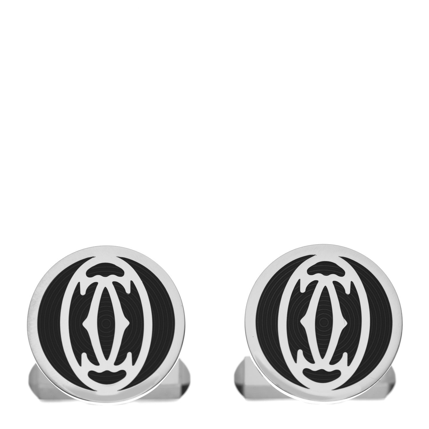 Cartier Sterling Silver Palladium Black Lacquer Double C Logo Cufflinks 1 of 4