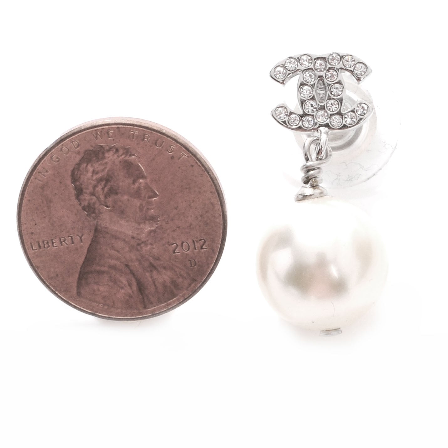Swarovski Crystal CC Pearl Dangle Earrings Silver