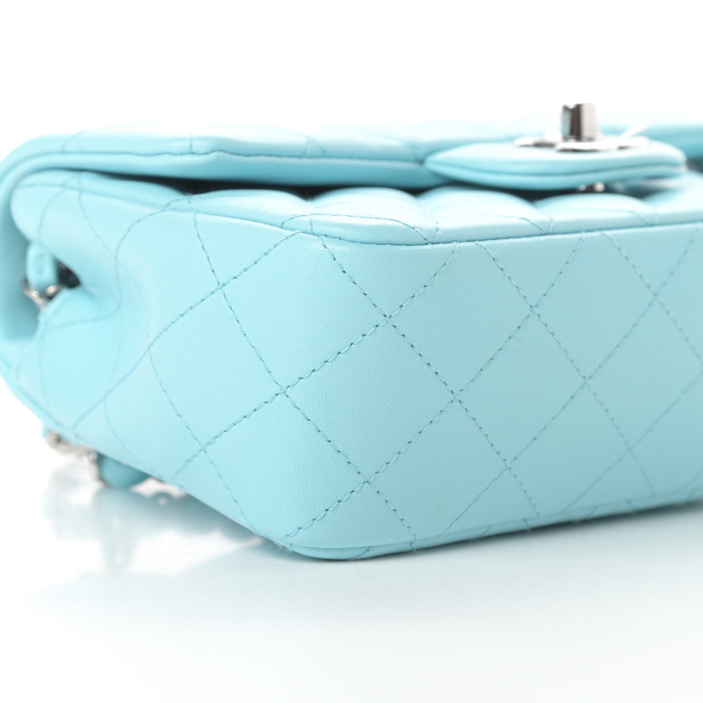 Lambskin Quilted Mini Rectangular Flap Neon Blue