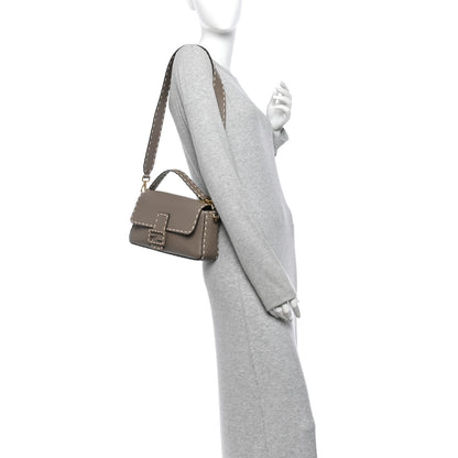 Fendi Cuoio Roma Sellerissima Nappa Sintetica Tape Stitch Mini Baguette Tempesta 2 of 9