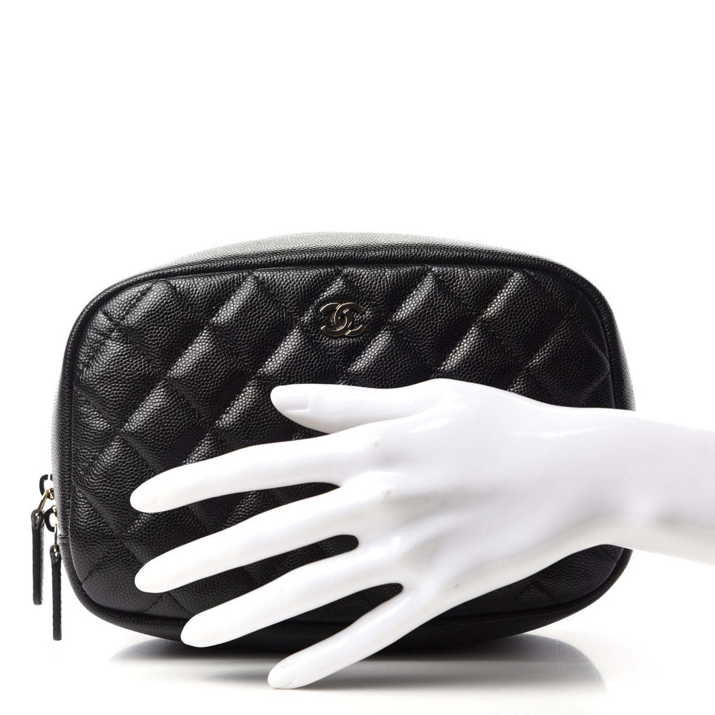 Caviar Quilted Curvy Pouch Cosmetic Case Black