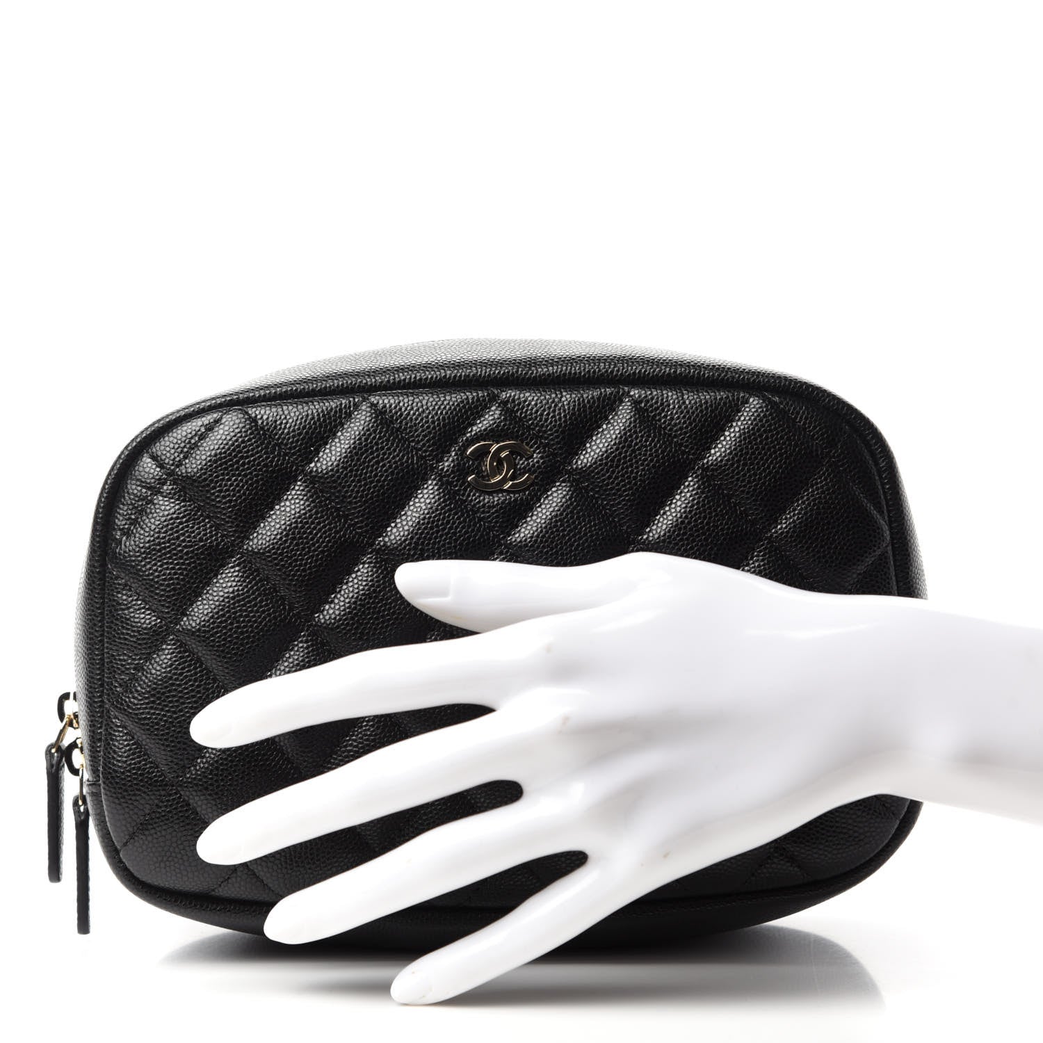 Chanel Caviar Quilted Curvy Pouch Cosmetic Case Black 2 of 9