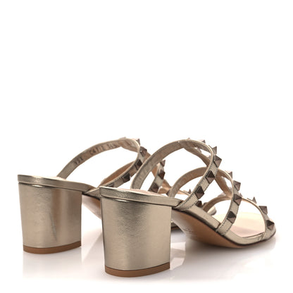 Valentino Garavani Metallic Nappa Rockstud 60mm Caged Slide Sandals 36.5 Skin 5 of 15