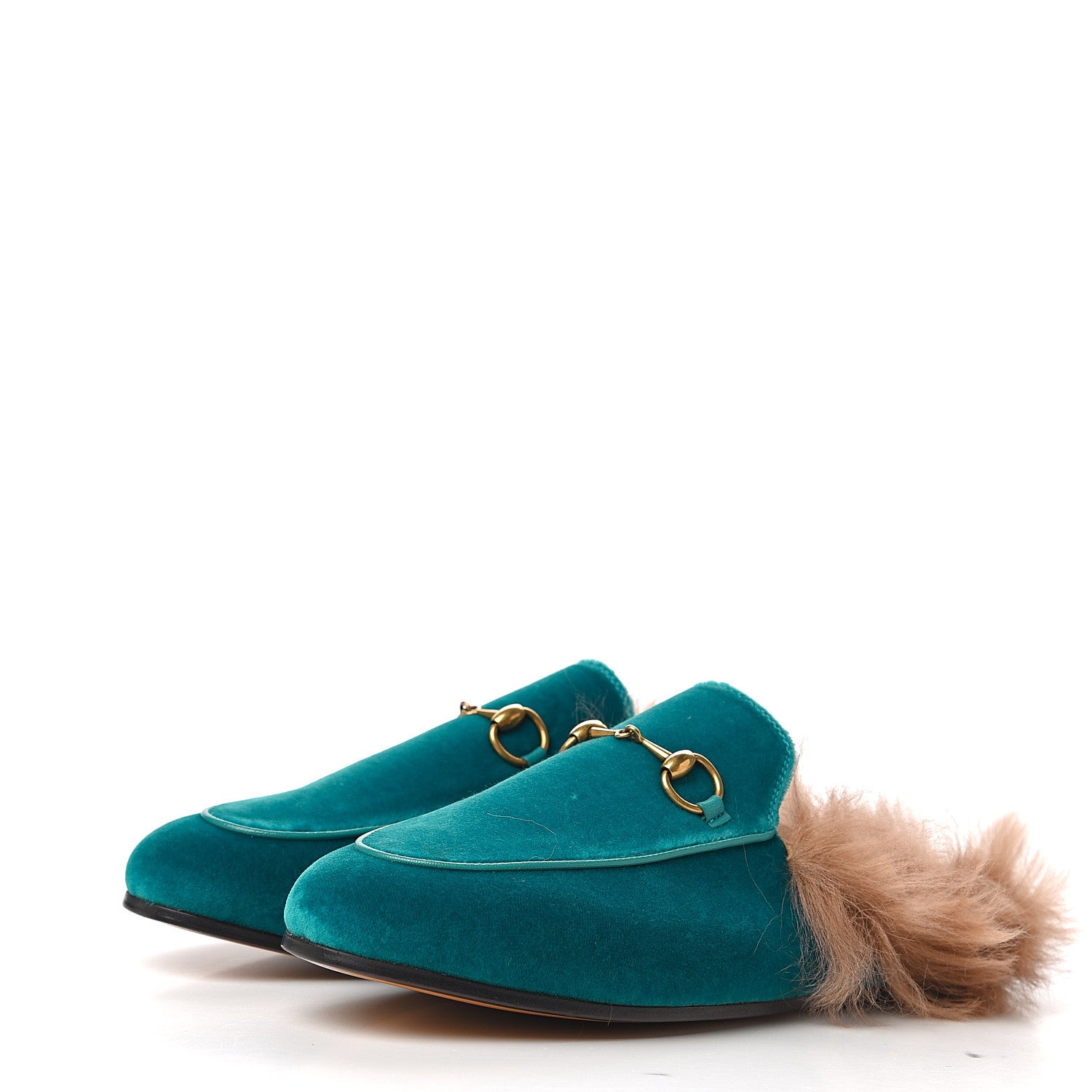 Gucci Velvet Fur Womens Princetown Slippers 37 Cyan 3 of 8