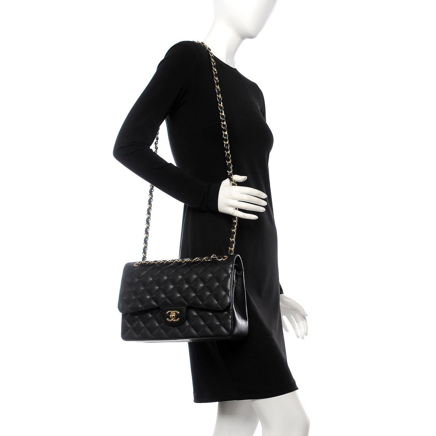 Caviar Quilted Jumbo Double Flap Black