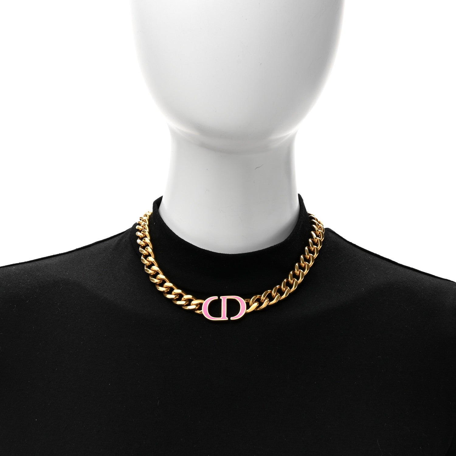 Christian Dior Metal CD Choker Necklace Gold Pink 3 of 4