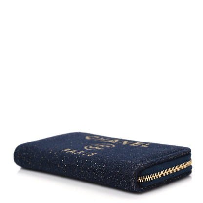 Chanel Lurex Canvas Medium Deauville Zip Around Wallet Navy Blue Gold 9 of 9