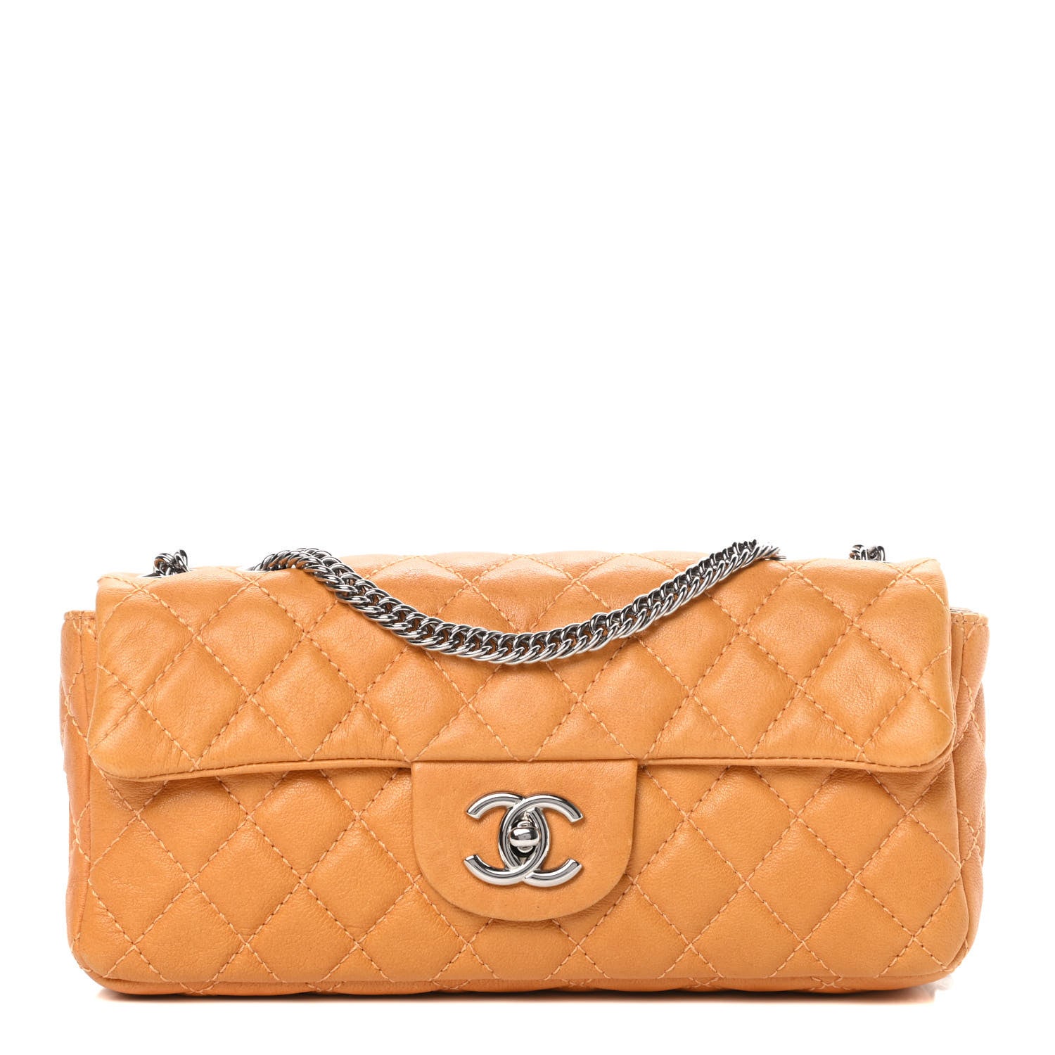Chanel Glazed Lambskin Quilted Bijoux Chain East West Flap Mango 1 of 13