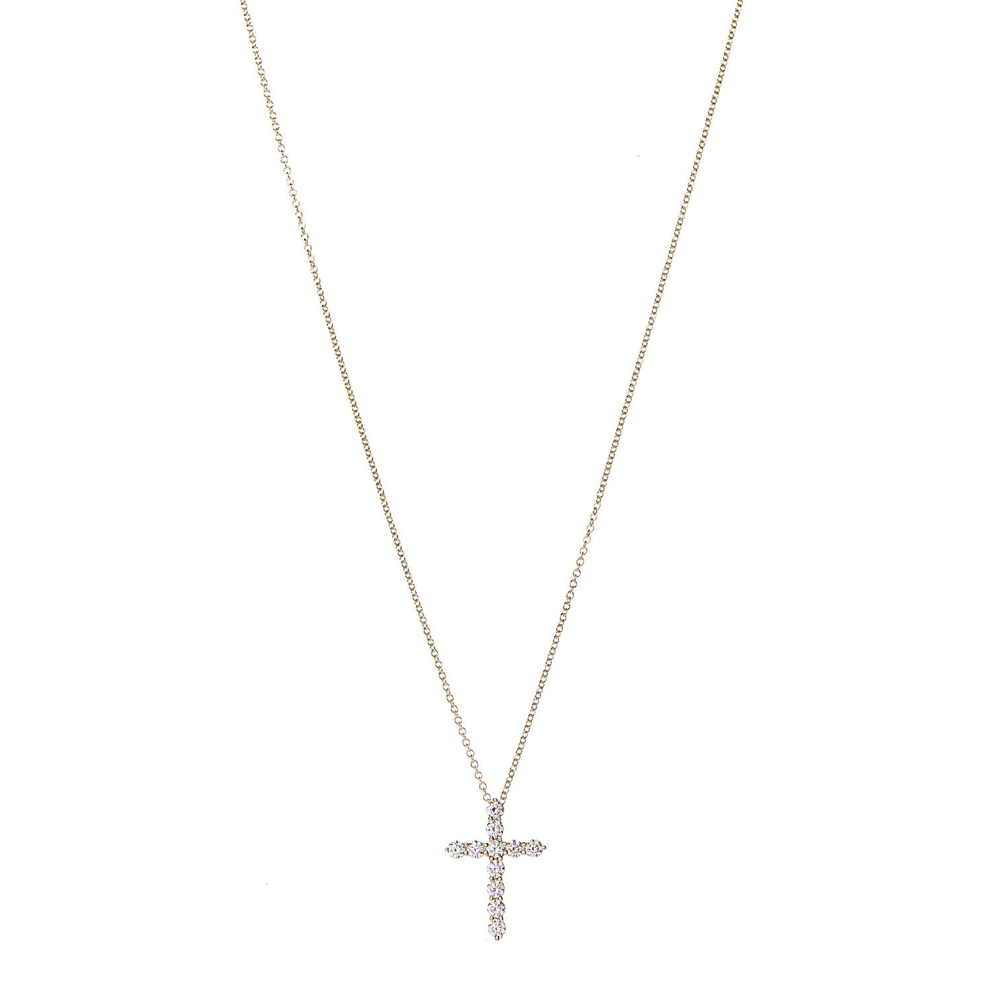 18K Yellow Gold Diamond Small Cross Pendant Necklace