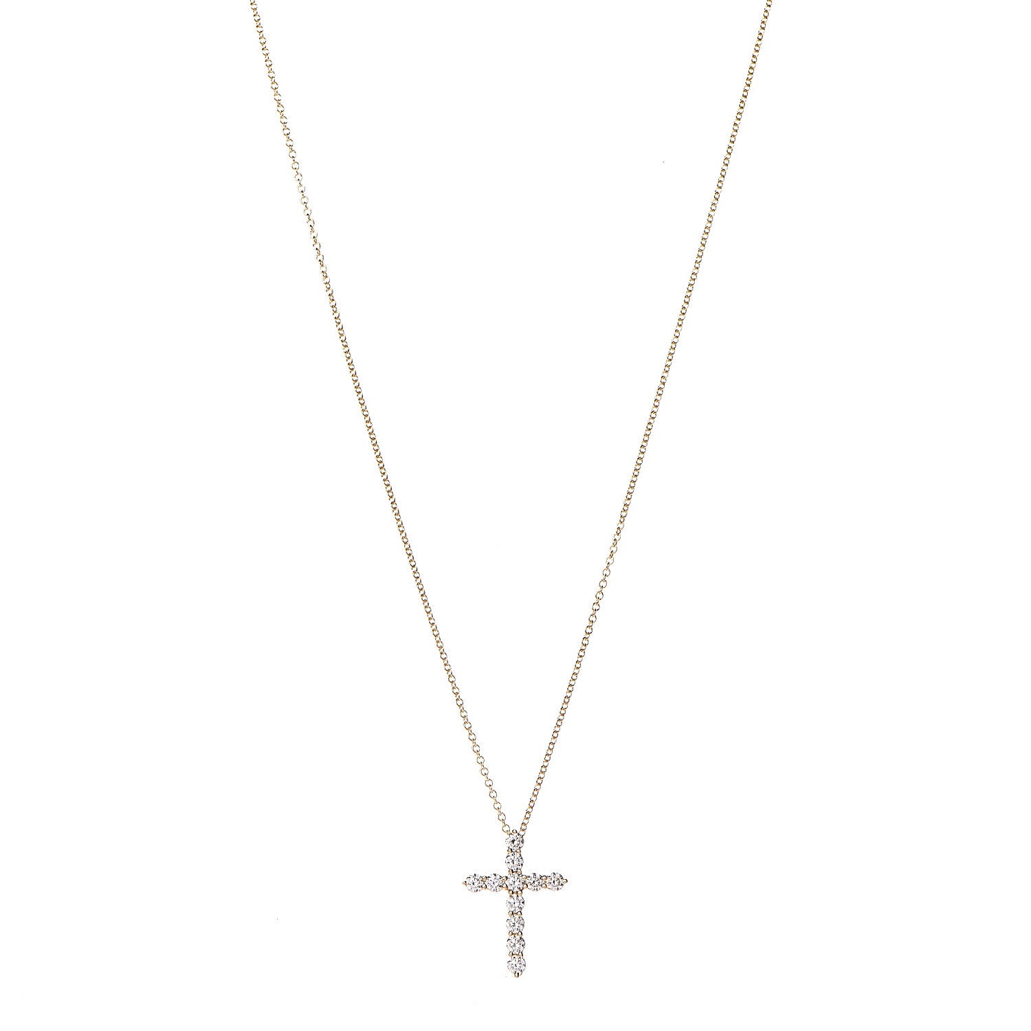 Tiffany 18K Yellow Gold Diamond Small Cross Pendant Necklace 1 of 6