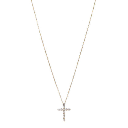 Tiffany 18K Yellow Gold Diamond Small Cross Pendant Necklace 1 of 6
