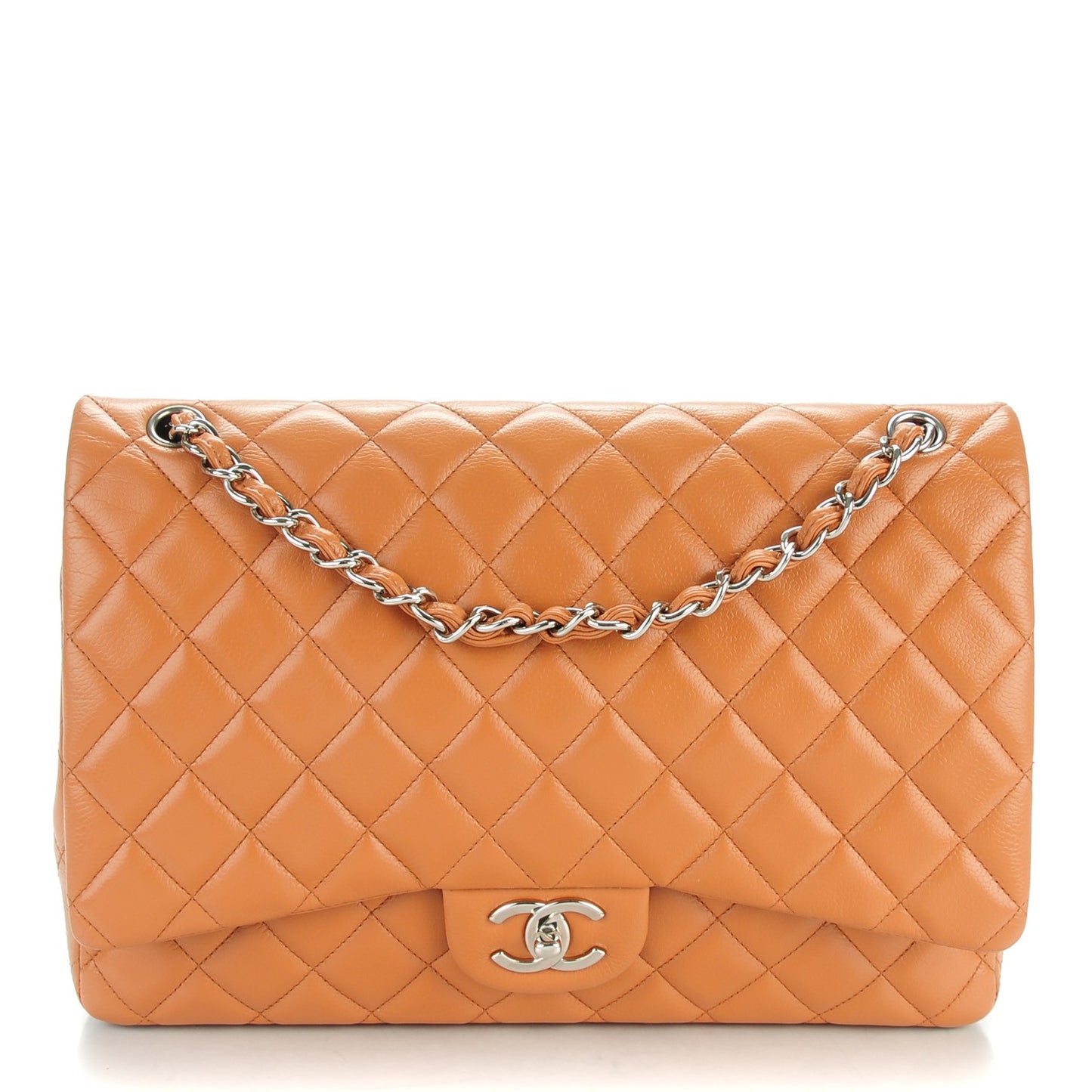 Caviar Quilted Maxi Double Flap Light Brown