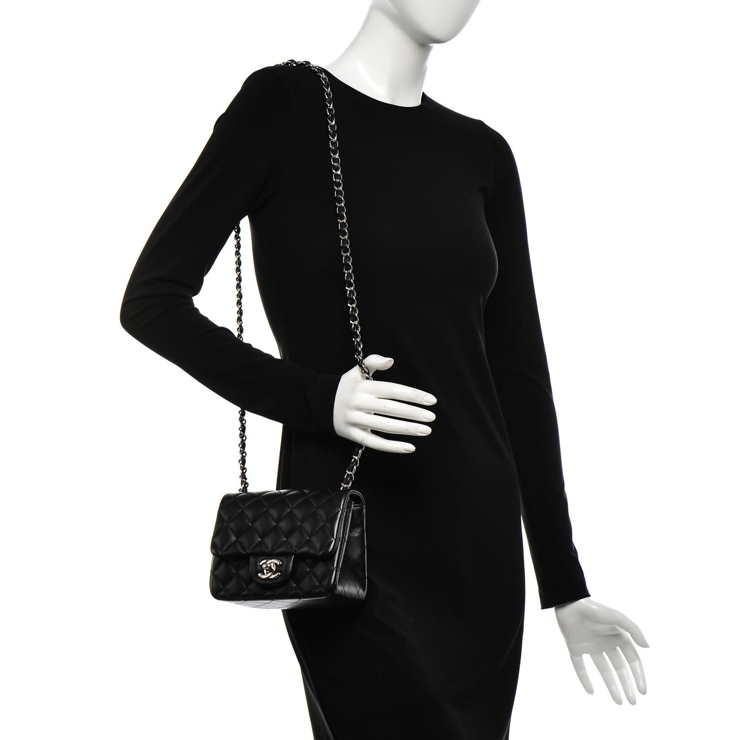 Lambskin Quilted Mini Square Flap Black