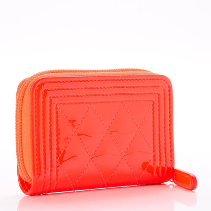 Chanel Patent Quilted Boy Zip Around Coin Purse Wallet Orange 3 of 8