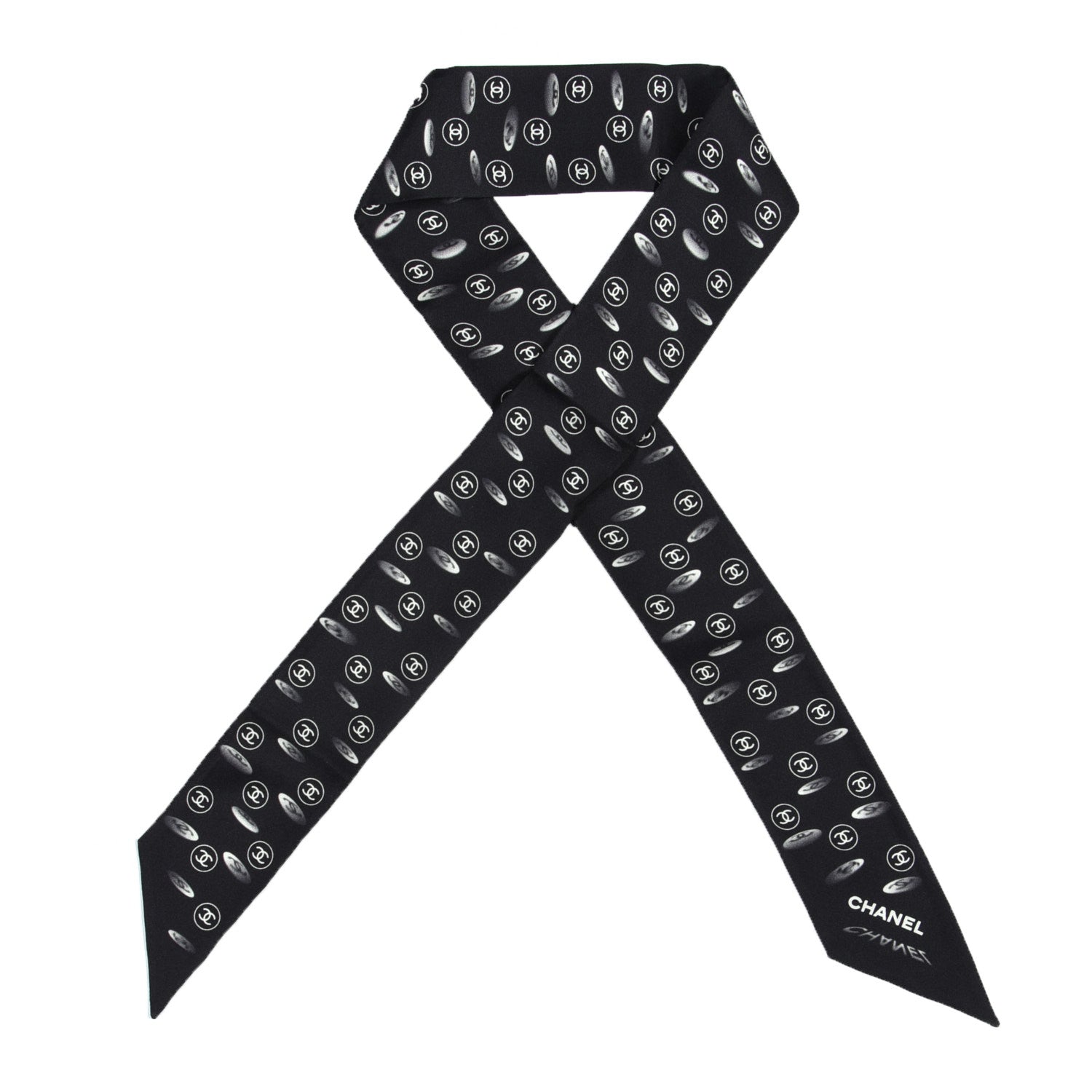 Chanel Silk CC Slim Bandeau Scarf Black 1 of 5