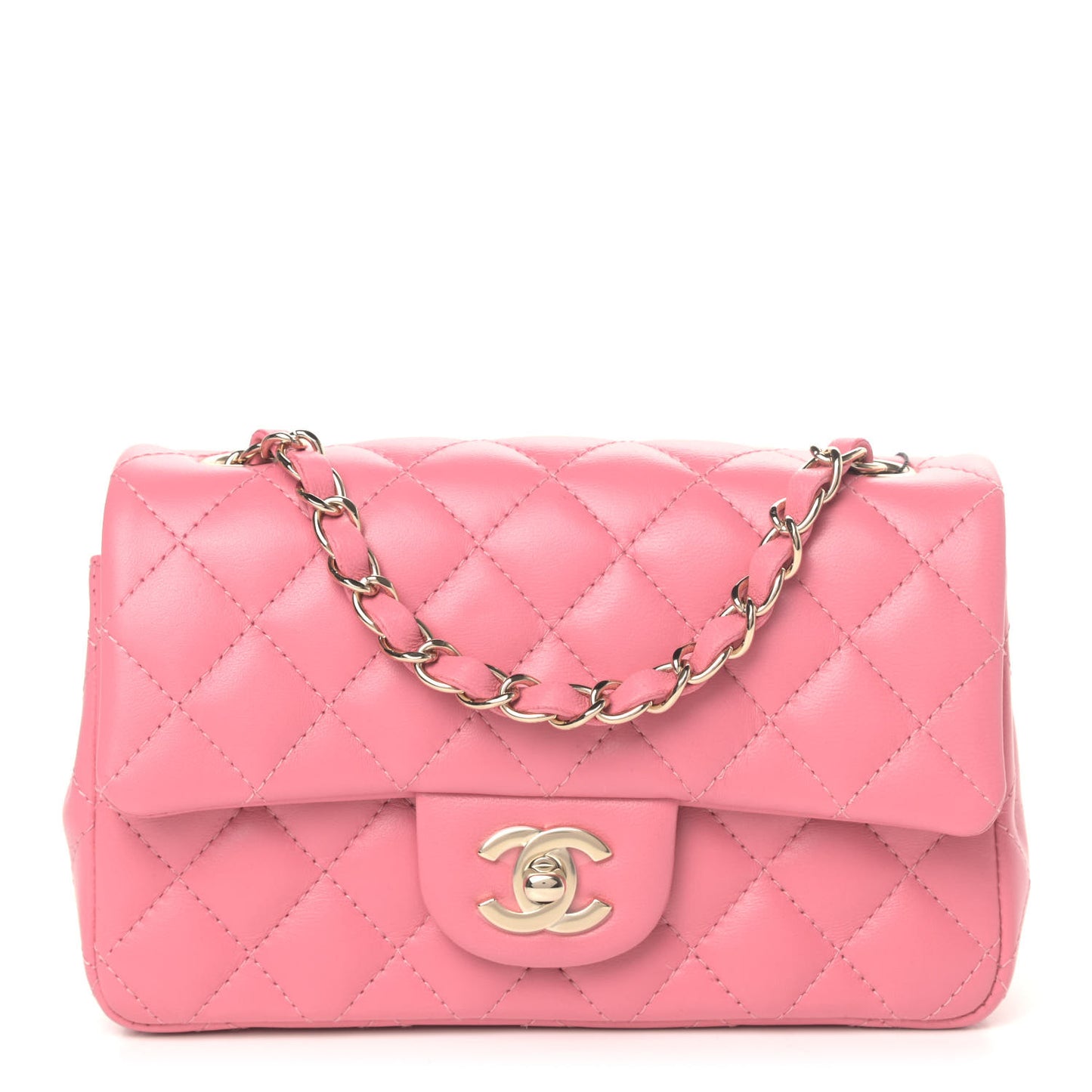 Lambskin Quilted Mini Rectangular Flap Pink
