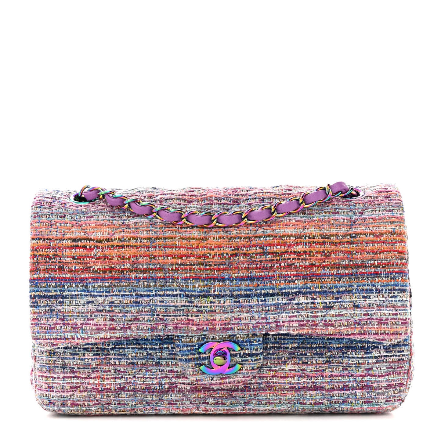 Tweed Quilted Medium Double Flap Blue Pink Orange