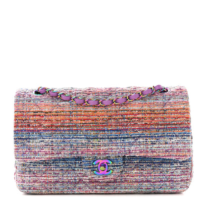 Chanel Tweed Quilted Medium Double Flap Blue Pink Orange 1 of 11