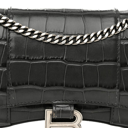 Balenciaga Shiny Calfskin Crocodile Embossed Hourglass Chain Bag Gris 8 of 11