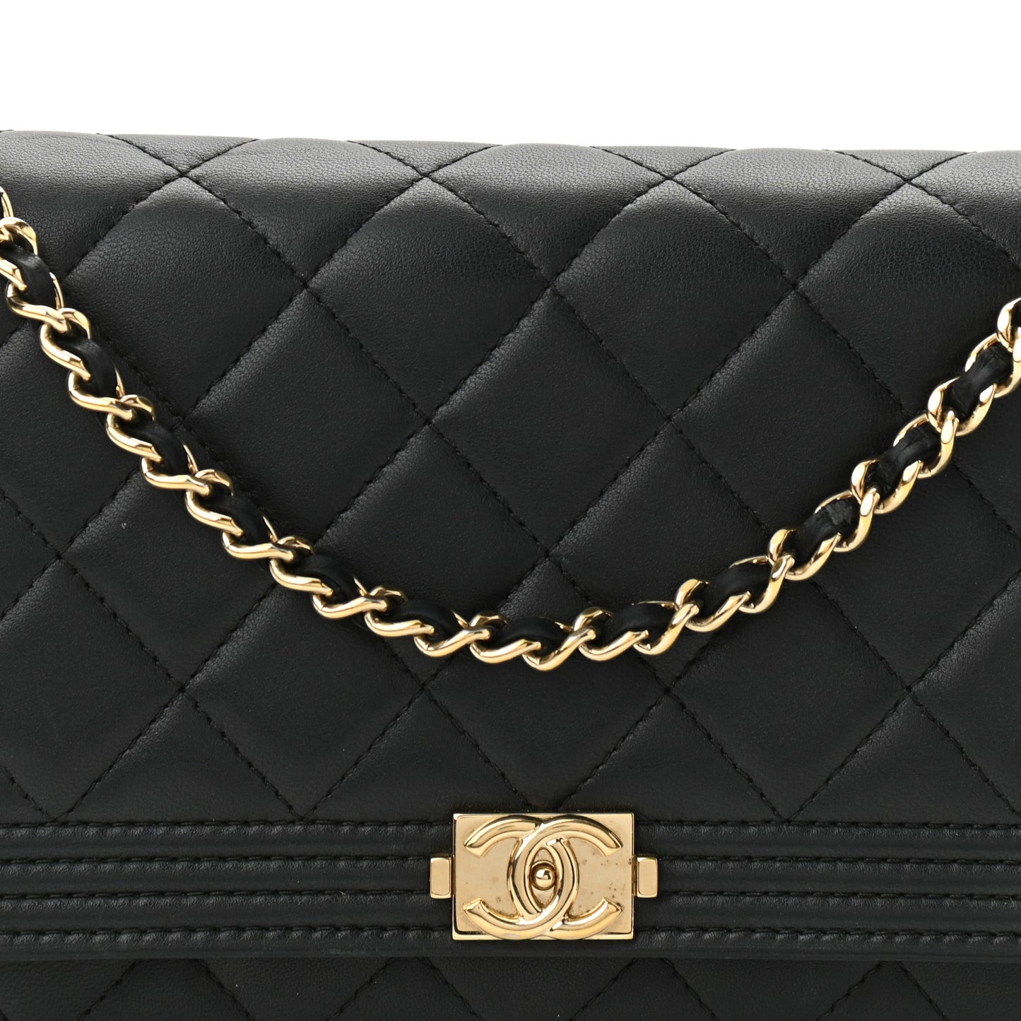 Lambskin Quilted Boy Wallet On Chain WOC Black