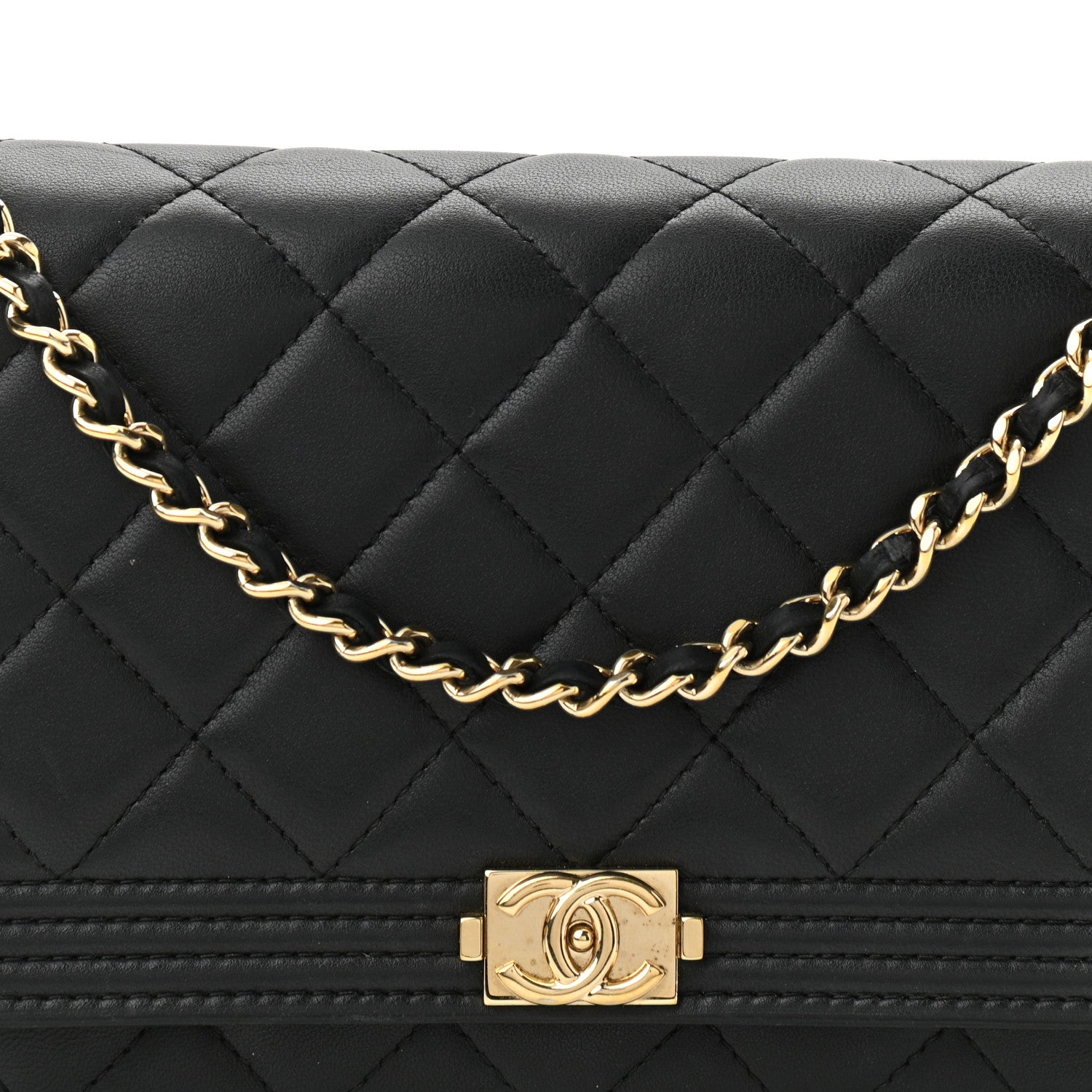 Chanel Lambskin Quilted Boy Wallet On Chain WOC Black 9 of 11