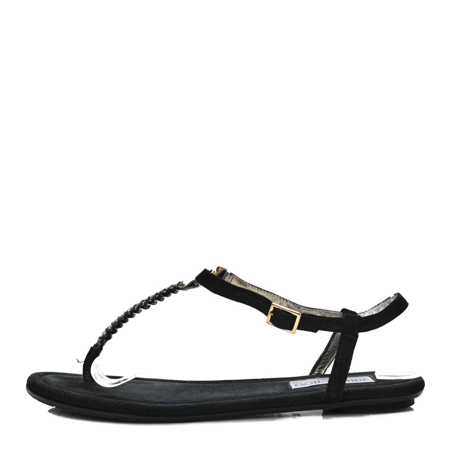 Jimmy Choo Shimmer Suede Crystal Nala Thong Sandals 38.5 Black 1 of 8