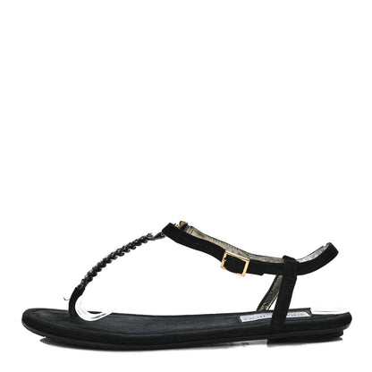 Jimmy Choo Shimmer Suede Crystal Nala Thong Sandals 38.5 Black 1 of 8