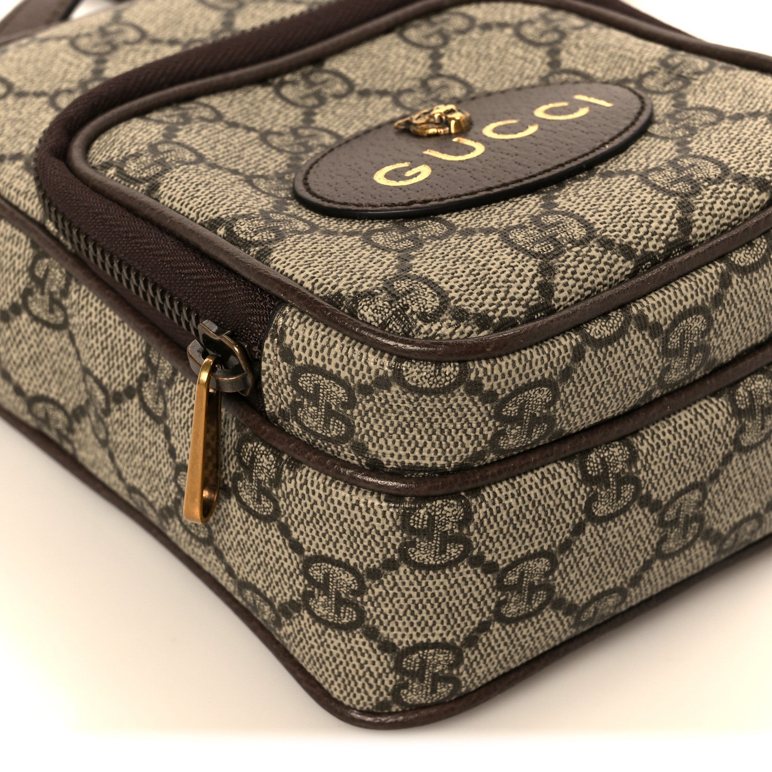 Gucci GG Supreme Monogram Mini Neo Vintage Double Zip Messenger Bag Beige New Acero Crop 9 of 11