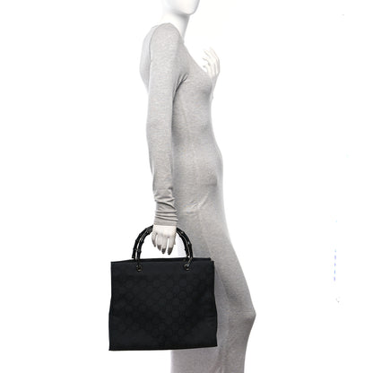 Gucci Nylon Monogram Bamboo Handle Bag Black 2 of 11