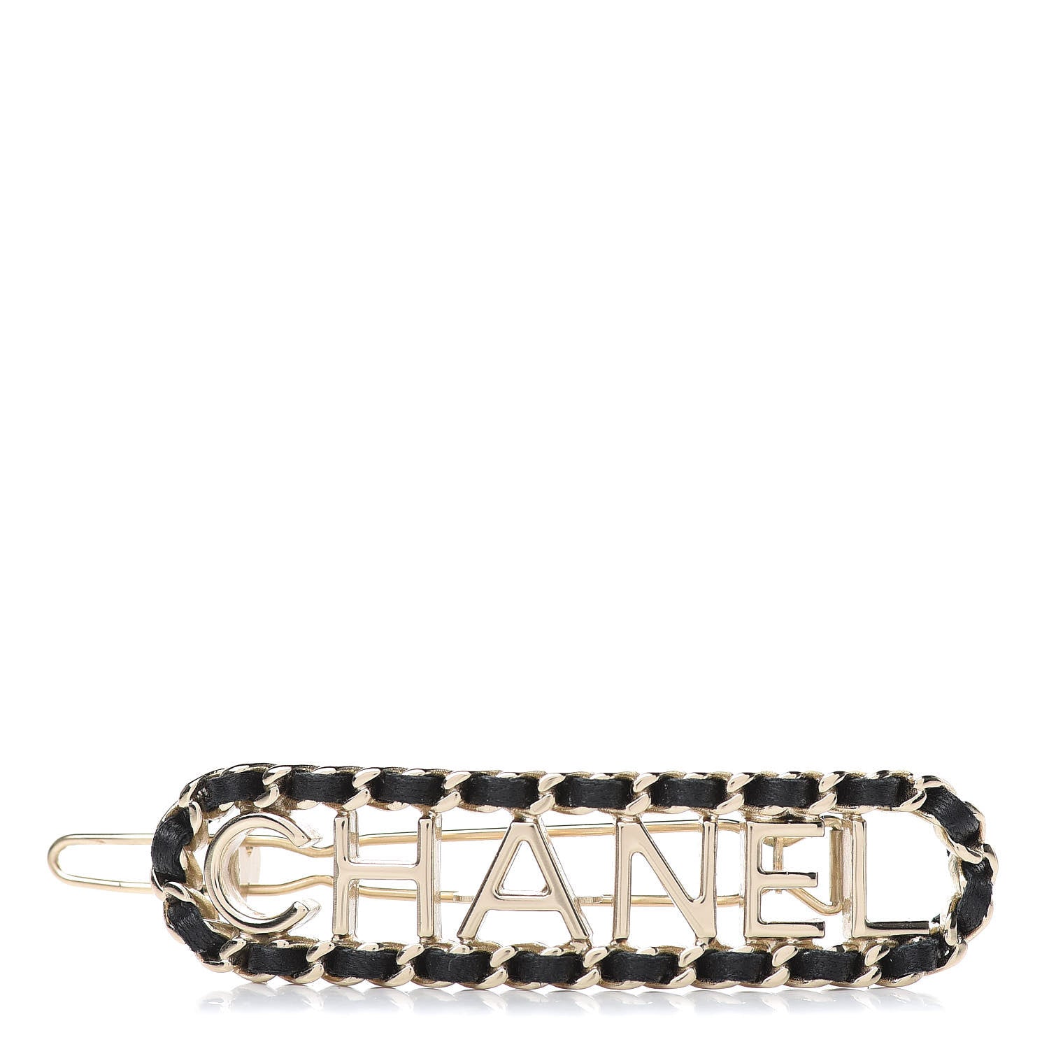Chanel Metal Lambskin Vintage Allure Logo Hair Clip Black Gold 1 of 4