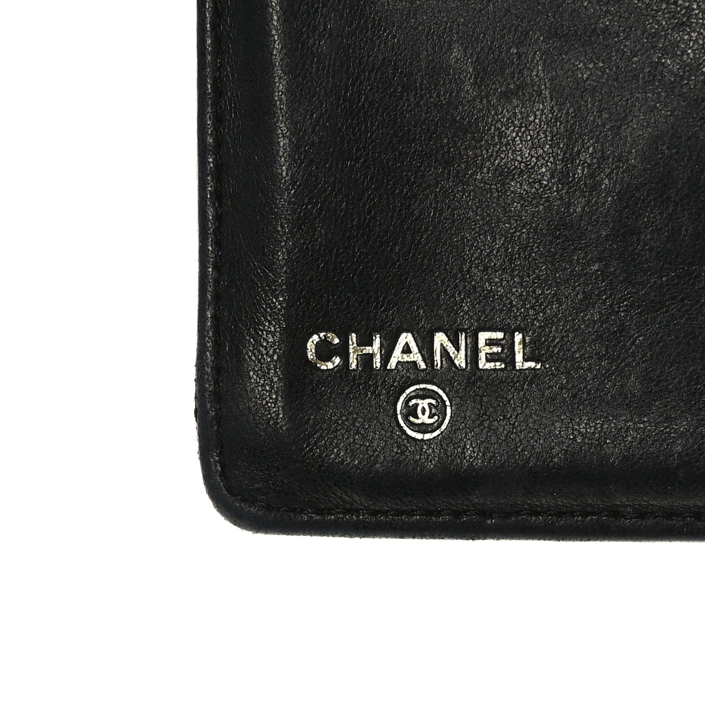 Lambskin Camellia Embossed Yen Wallet Black