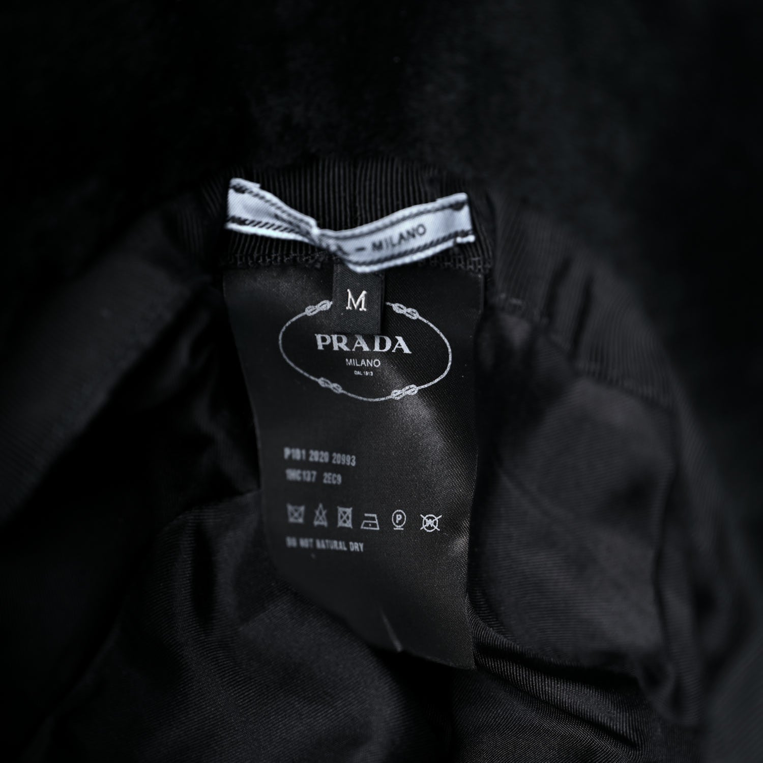 Prada Shearling Metal Triangle Logo Womens Bucket Hat M Black 9 of 9