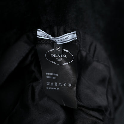 Prada Shearling Metal Triangle Logo Womens Bucket Hat M Black 9 of 9