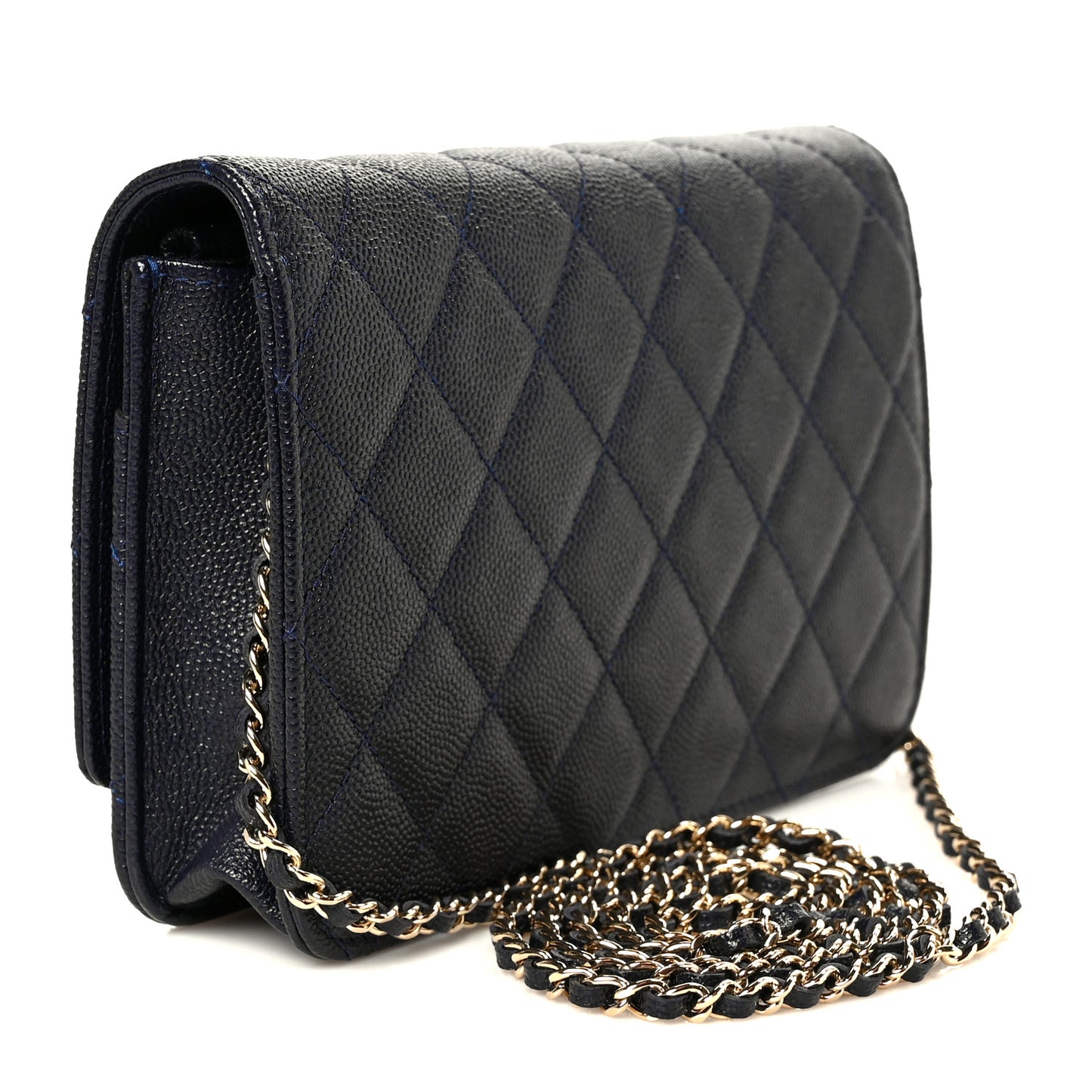 Caviar Quilted Golden Class Wallet On Chain WOC Navy
