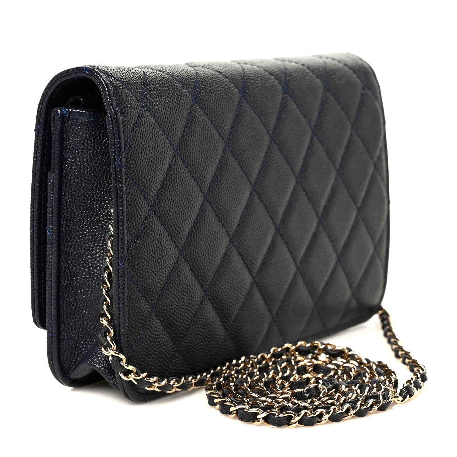 Chanel Caviar Quilted Golden Class Wallet On Chain WOC Navy 3 of 11