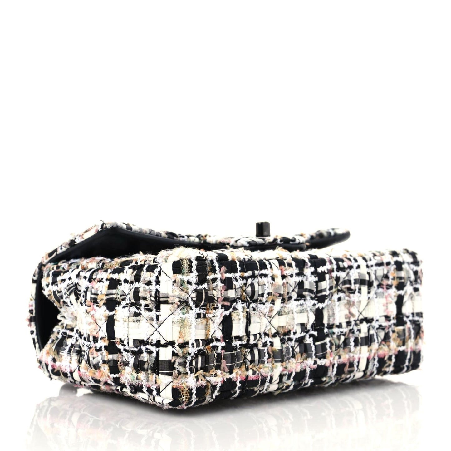 Tweed Quilted Mini Rectangular Flap White Black Multicolor