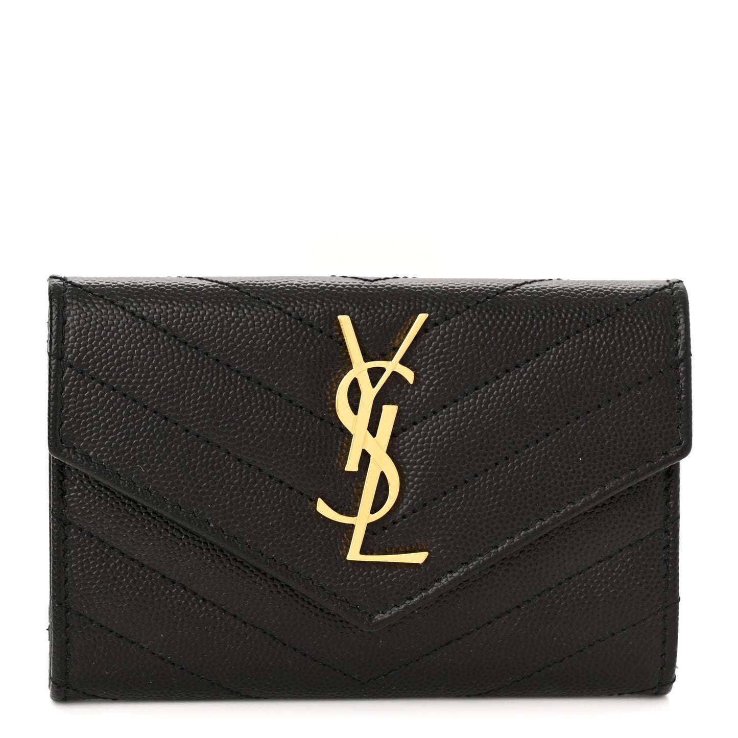 Grain De Poudre Matelasse Chevron Small Monogram Envelope Wallet Black
