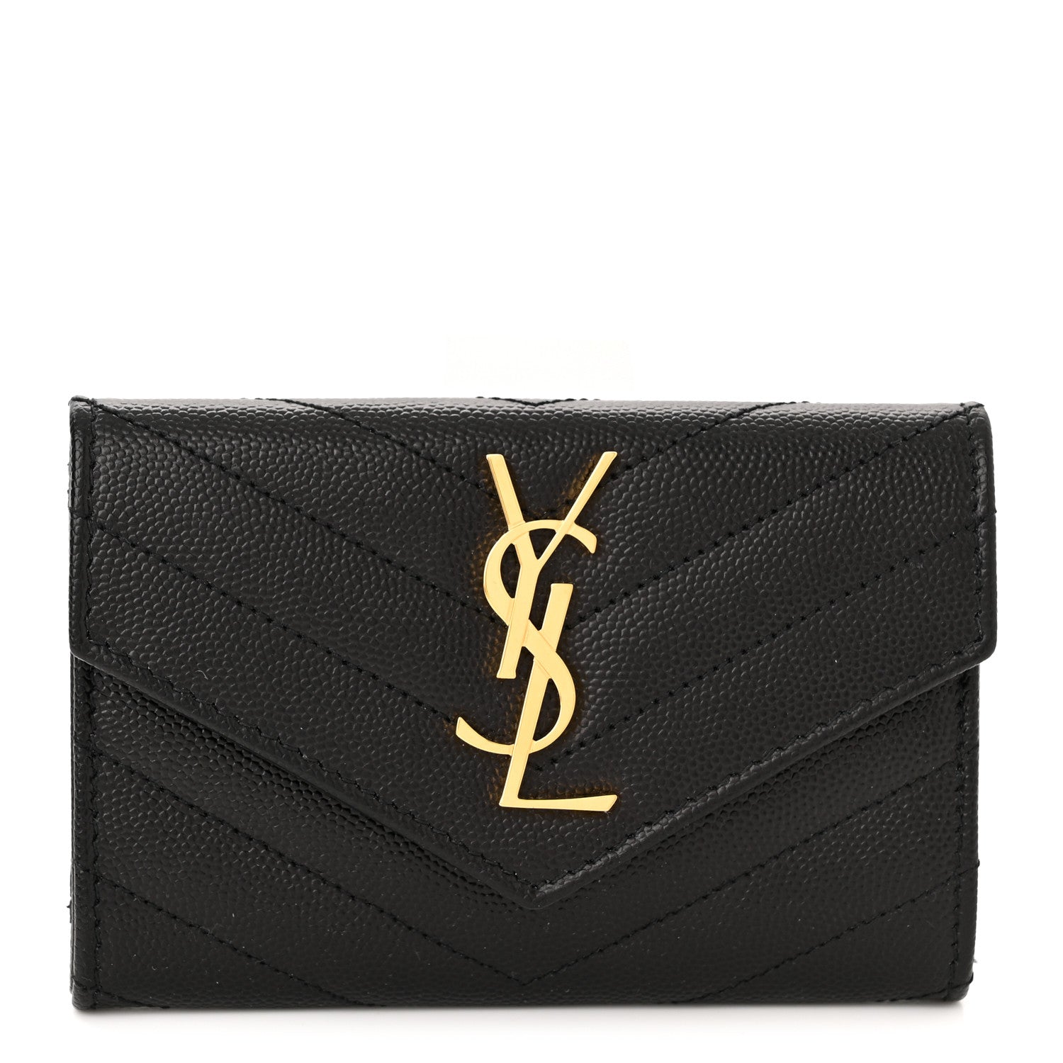 Saint Laurent Grain De Poudre Matelasse Chevron Small Monogram Envelope Wallet Black 1 of 7