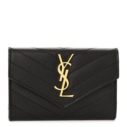 Saint Laurent Grain De Poudre Matelasse Chevron Small Monogram Envelope Wallet Black 1 of 7