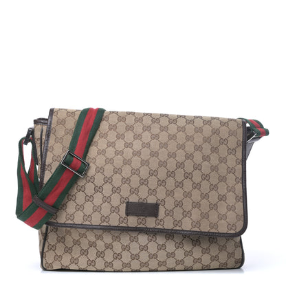 Gucci Monogram Web Medium Flap Messenger Beige Dark Brown 1 of 9
